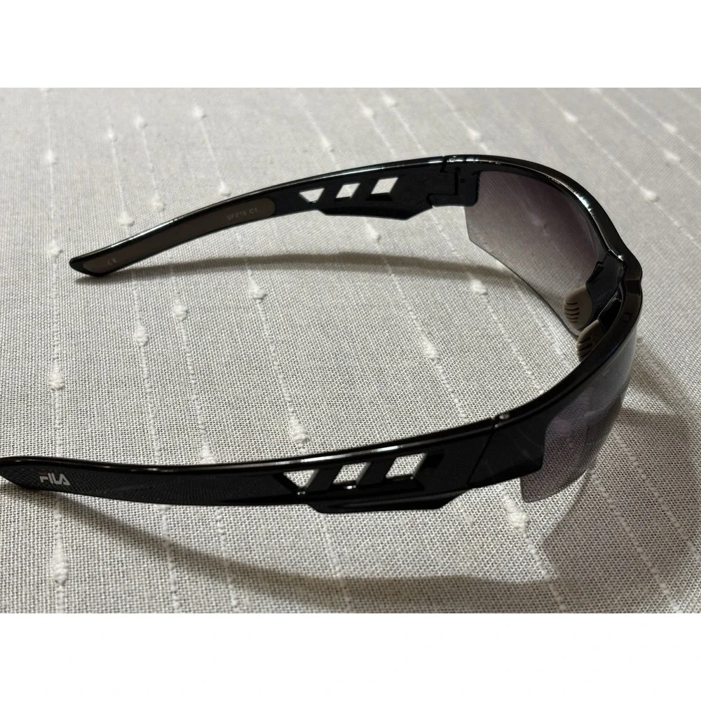 FILA SF215 C1 Black Plastic Wrap Around Athletic Sport Polarized Sunglasses